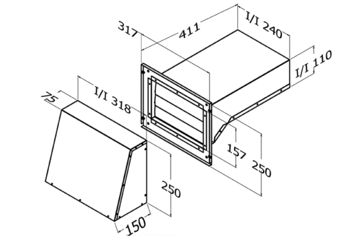 Back Draft Wall Vent & Cover Single Motor Horizontal Kit