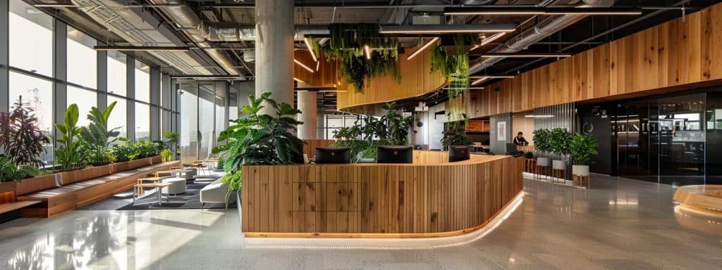 a sleek, modern melbourne office interior features a prominently displayed, high-tech ventilation system with digital controls, illuminating the space with a clean, professional ambience that highlights the importance of indoor air quality and energy efficiency.