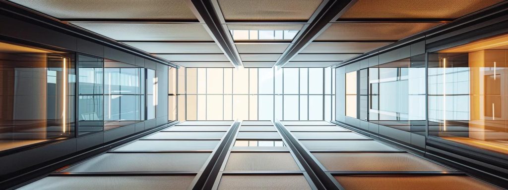 a sleek, modern office space in melbourne showcases a sophisticated ventilation system with visible ducts and sensors integrated into the ceiling, illustrating the importance of air quality and energy efficiency in contemporary building design.