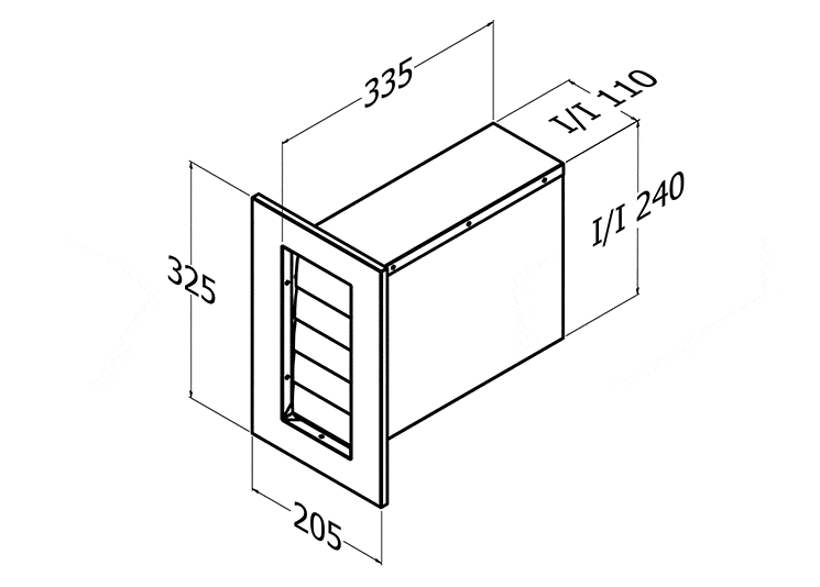 BACK DRAFT WALL VENT SINGLE MOTOR VERTICAL 445M2 STAINLESS STEEL