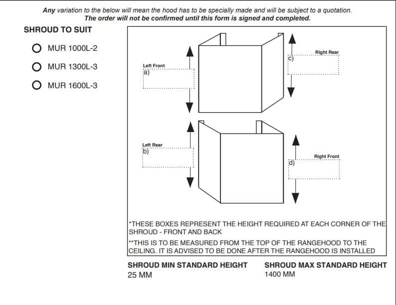 Shroud to suit Murray (MUR) Rangehoods