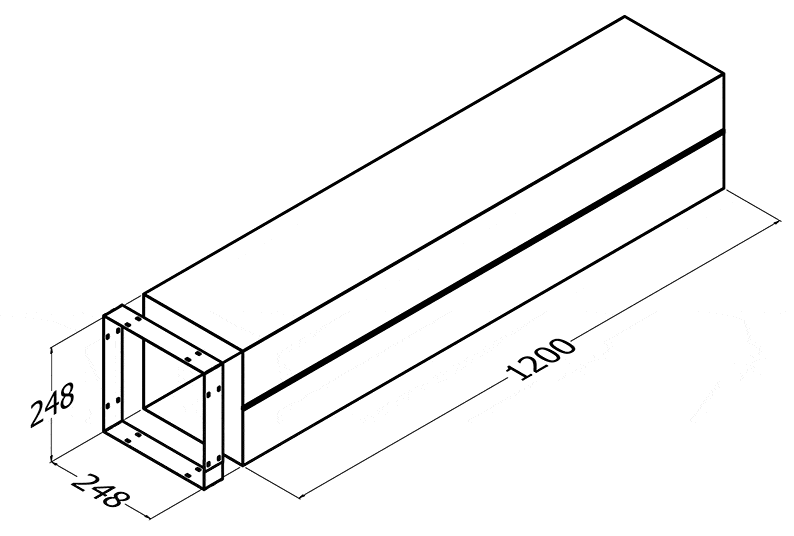 250SQ DUCT LENGTH 1200MM STAINLESS STEEL