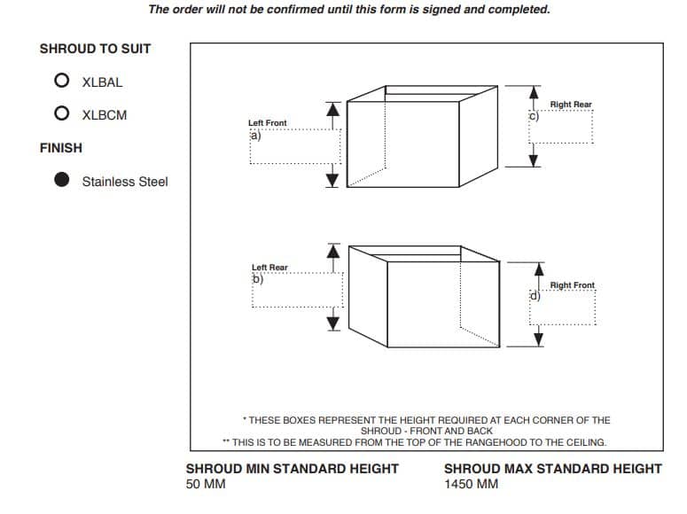 XL Shroud to suit BALTIMORE XL rangehood models