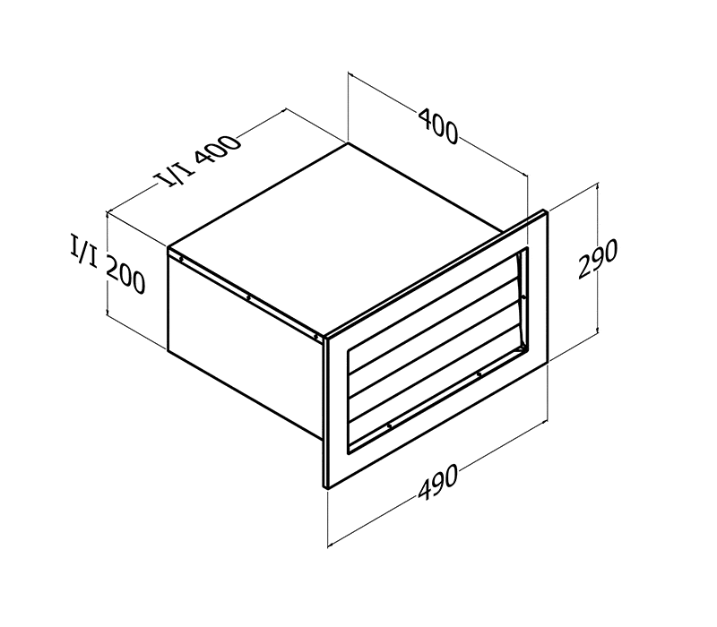 BACK DRAFT WALL VENT TRIPLE MOTOR HORIZONTAL 445M2 STAINLESS STEEL