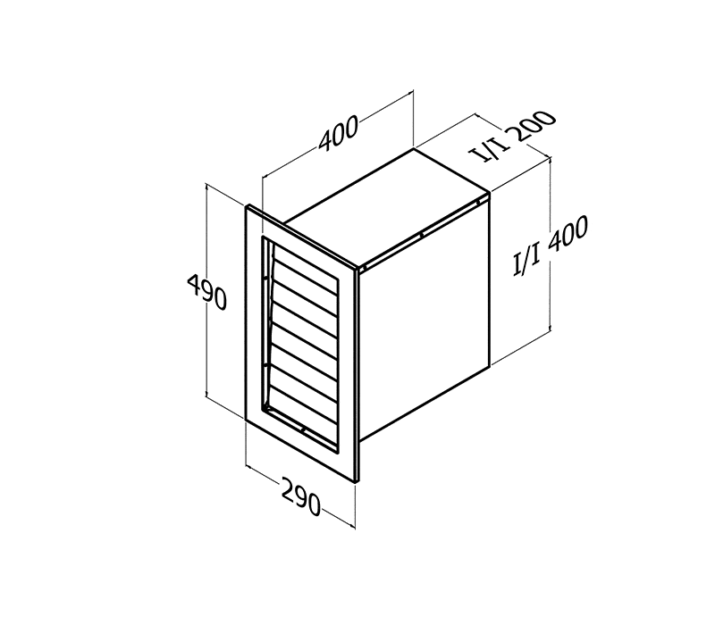 BACK DRAFT WALL VENT TRIPLE MOTOR VERTICAL 445M2 STAINLESS STEEL