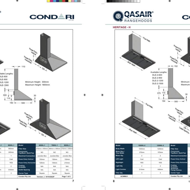 1000mm Twin Motor Wall Mounted Rangehood, Back Ducted, LED Lights