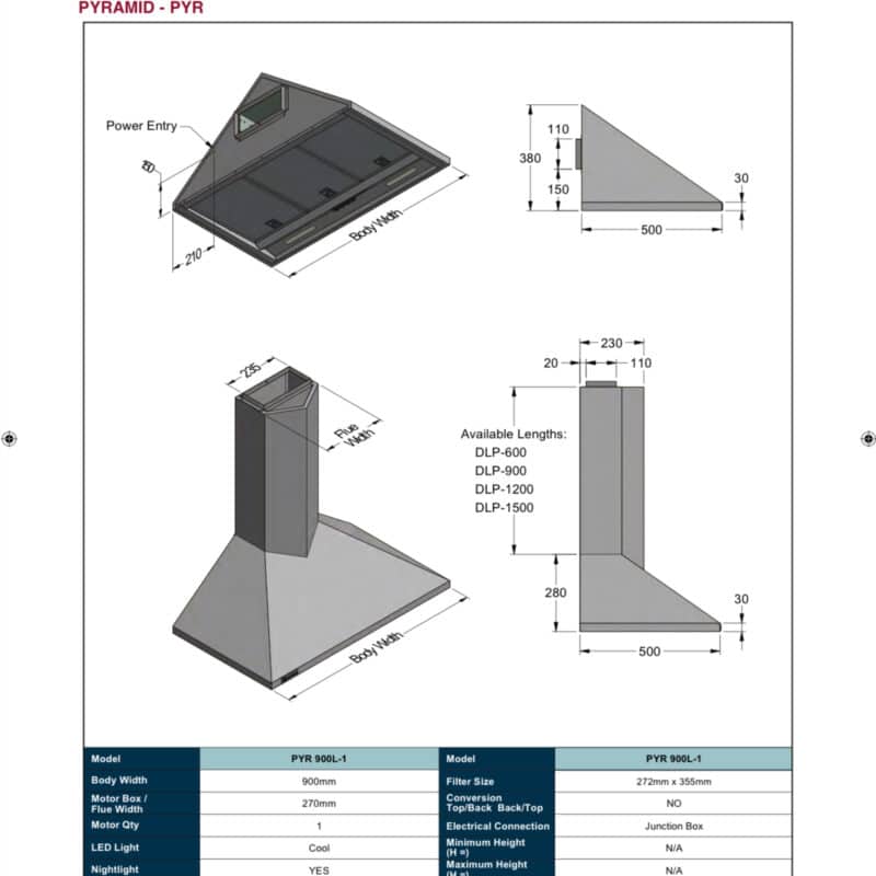 600mm Single Motor Flue Length